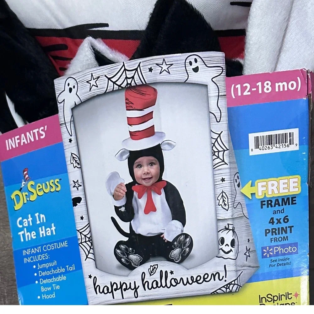 Dr. Seuss Cat in the Hat Infant Halloween Costume with Frame 12-18 Months NWT